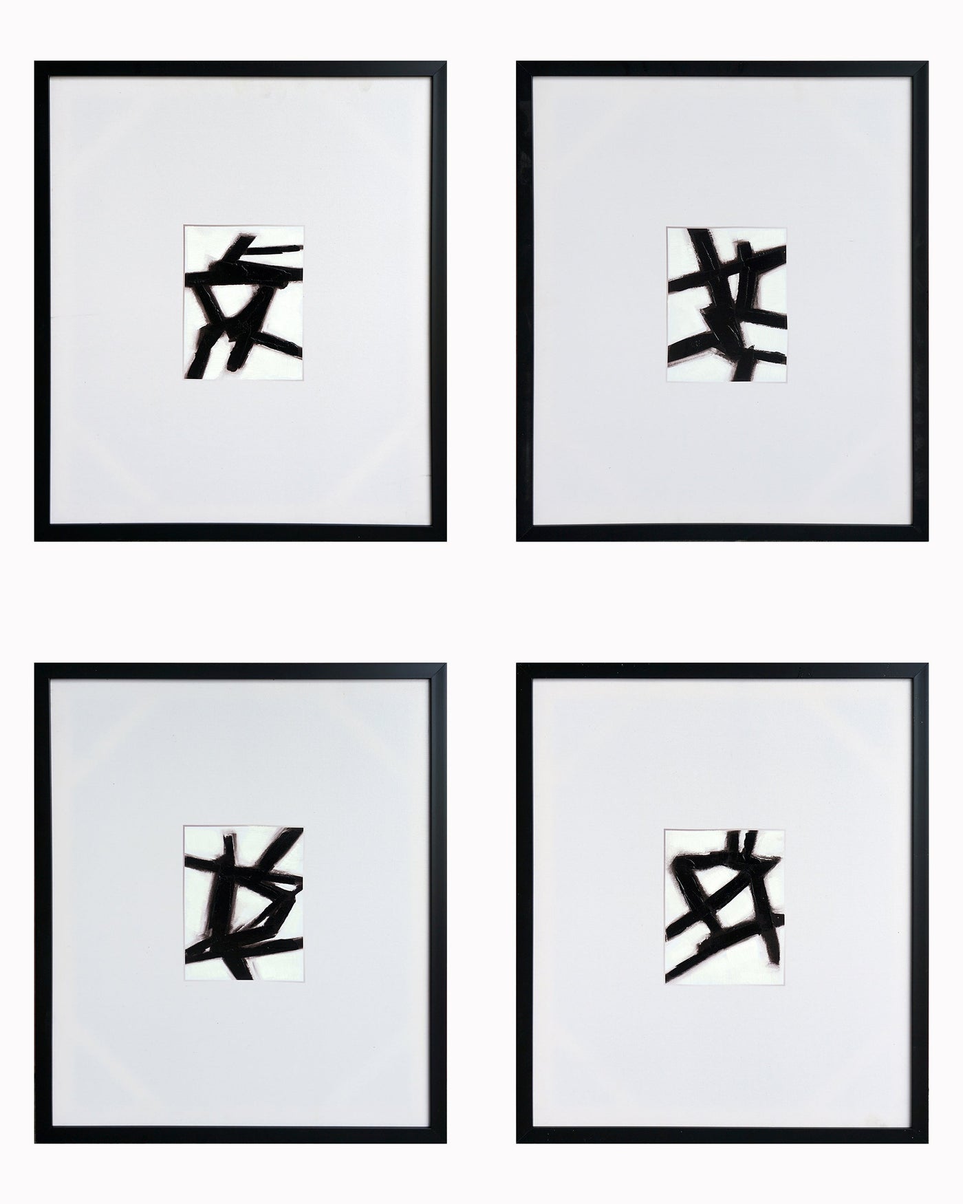 ''Modern Abstract Calligraphy Quartet'' Hand-painted Canvas in Frame (set)