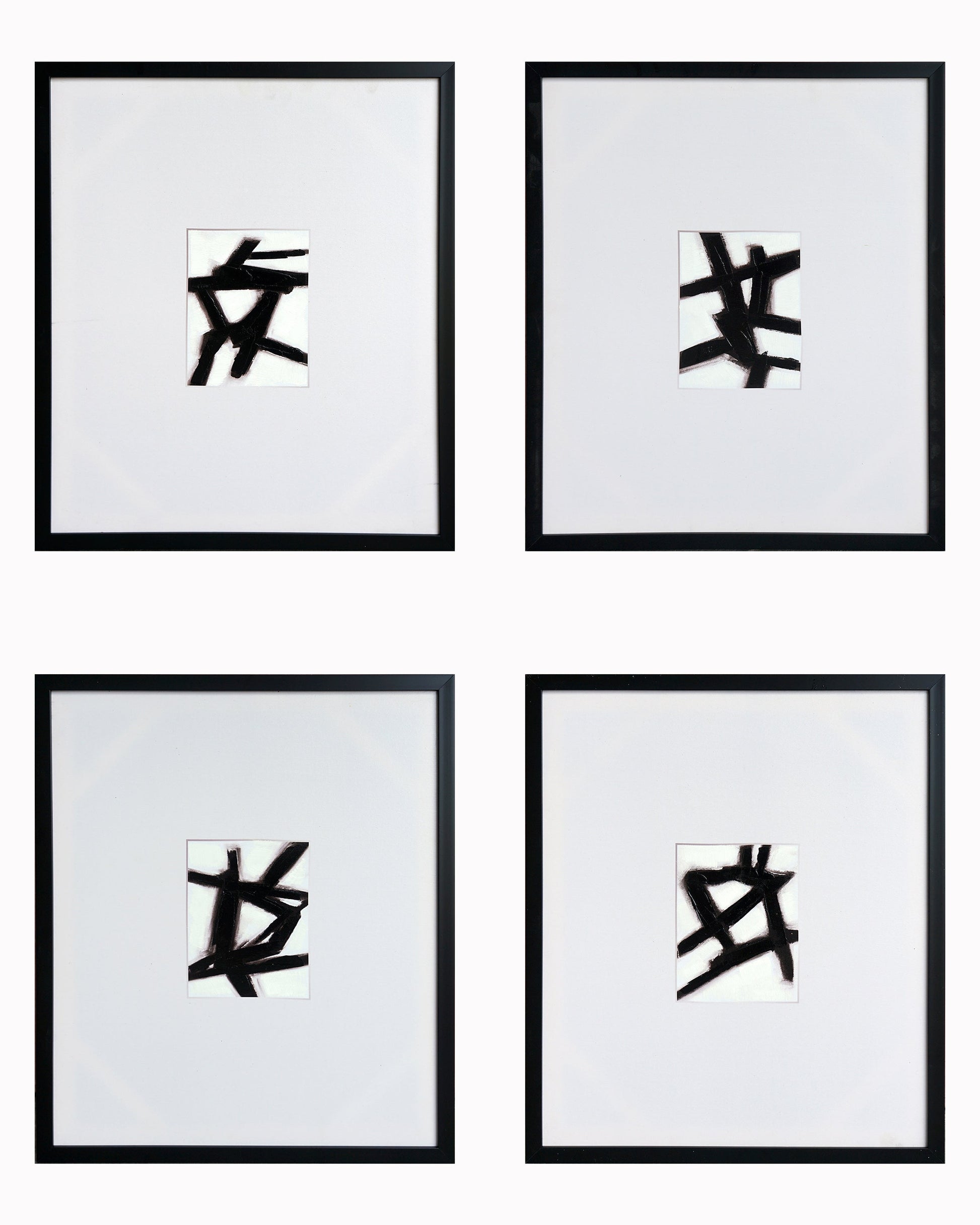 ''Modern Abstract Calligraphy Quartet'' Hand-painted Canvas in Frame (set)