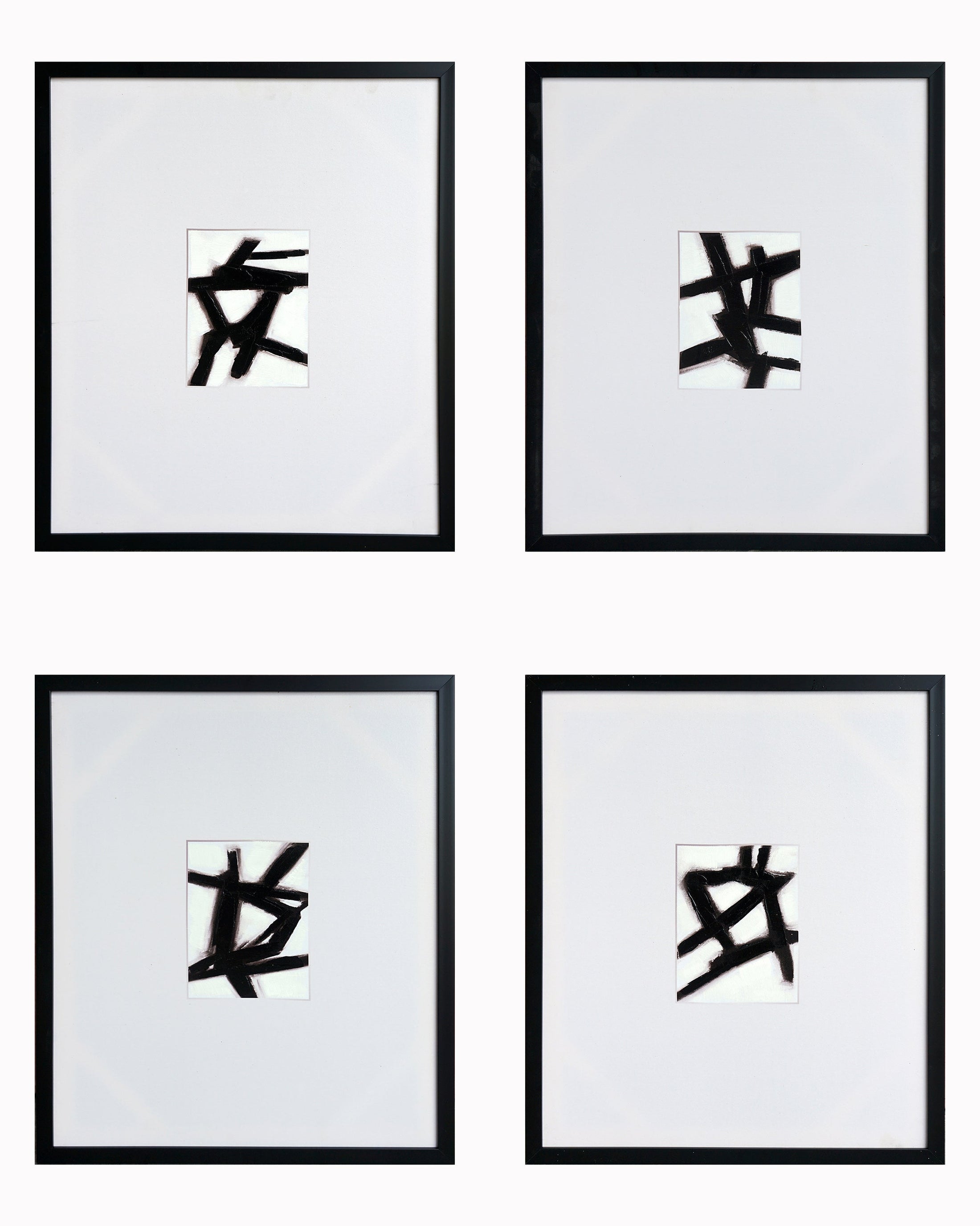 ''Modern Abstract Calligraphy Quartet'' Hand-painted Canvas in Frame (set)