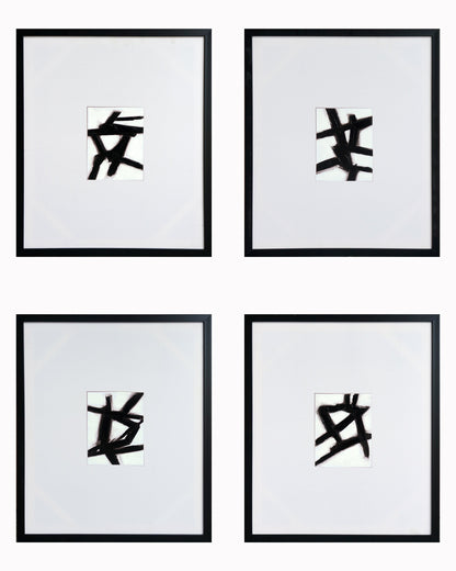 ''Modern Abstract Calligraphy Quartet'' Hand-painted Canvas in Frame (set)