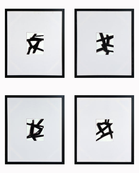 ''Modern Abstract Calligraphy Quartet'' Hand-painted Canvas in Frame (set)