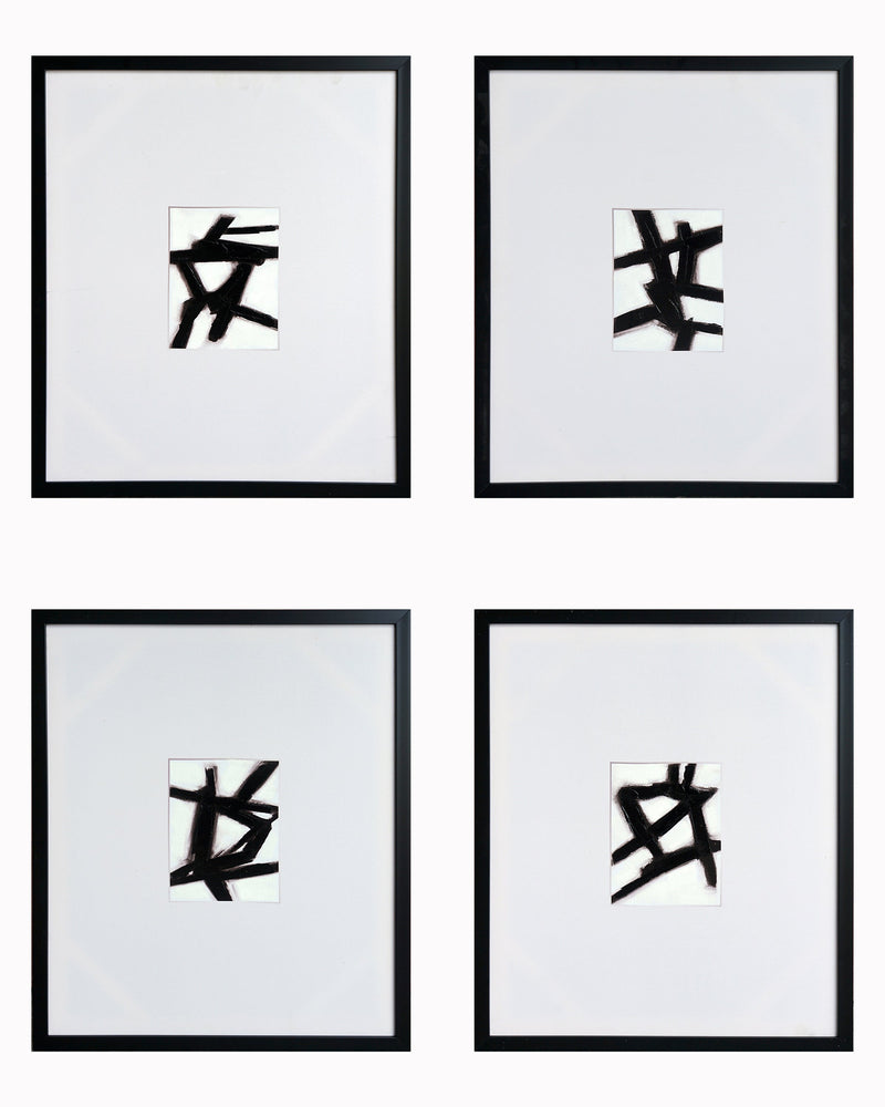 ''Modern Abstract Calligraphy Quartet'' Hand-painted Canvas in Frame (set)