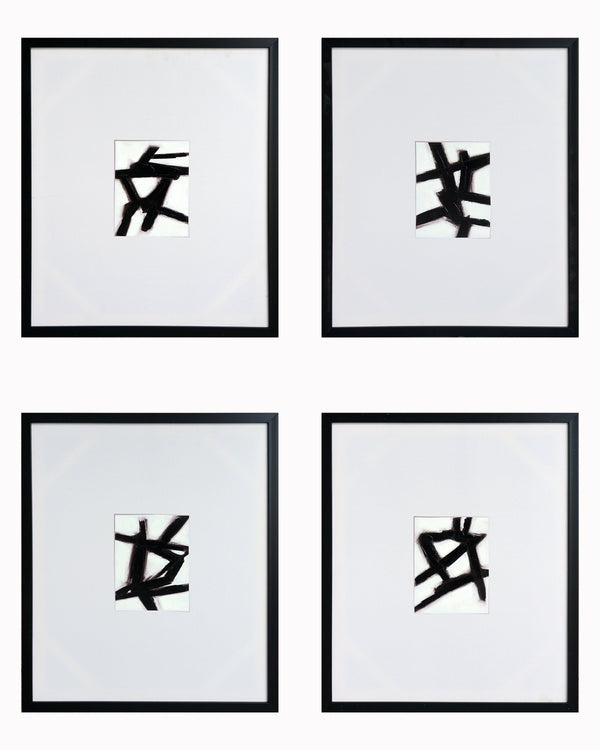 ''Modern Abstract Calligraphy Quartet'' Hand-painted Canvas in Frame (set)