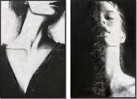 ''Tangled Serenity Dual Portraits'' Hand-painted Canvas in Frame (set)