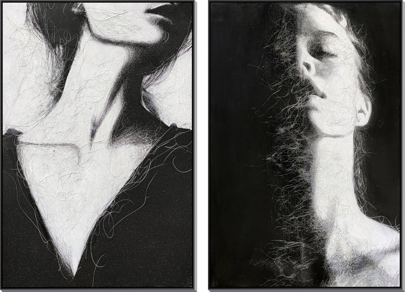 ''Tangled Serenity Dual Portraits'' Hand-painted Canvas in Frame (set)