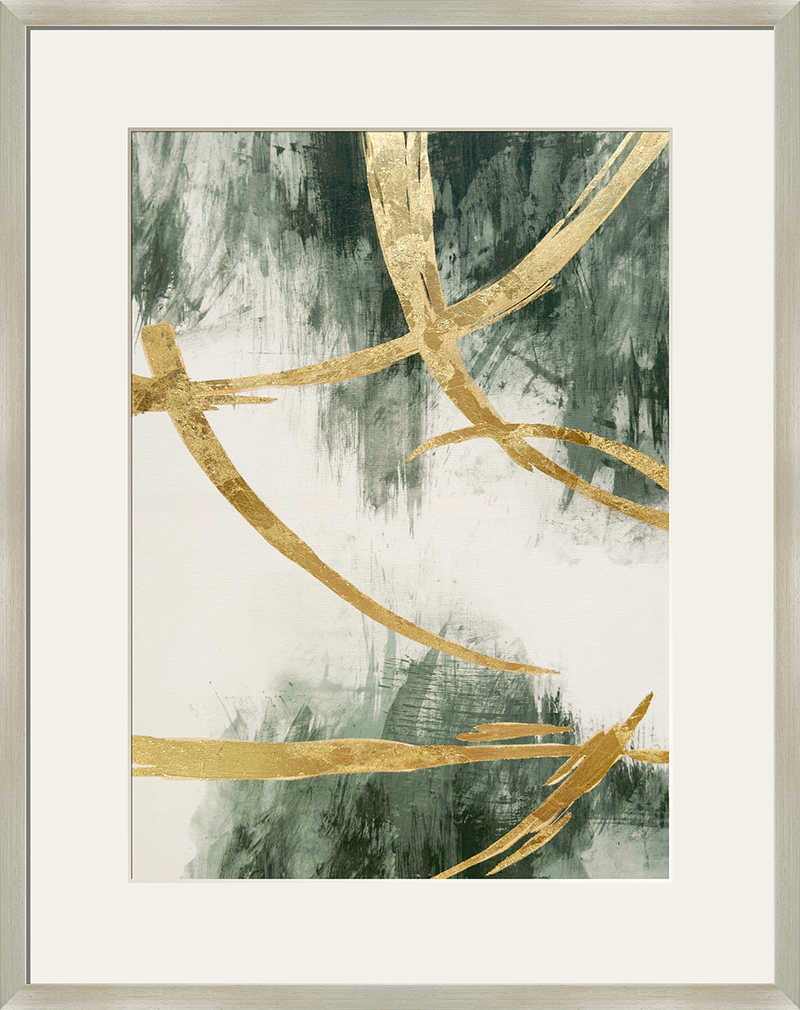 Golden Strokes I Hand-Embellished Canvas Framed Under Acrylic