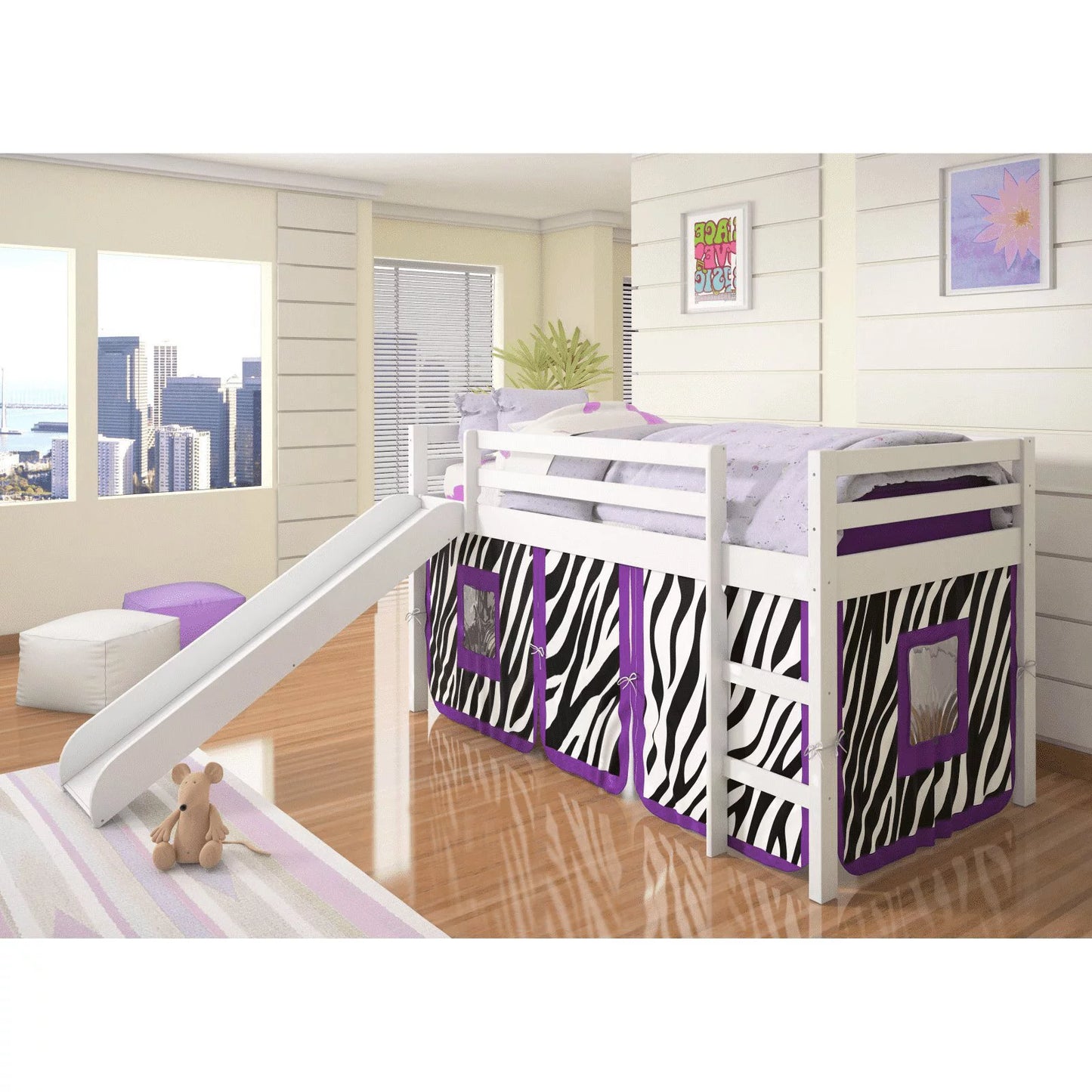 Cama tipo loft doble con tobogán