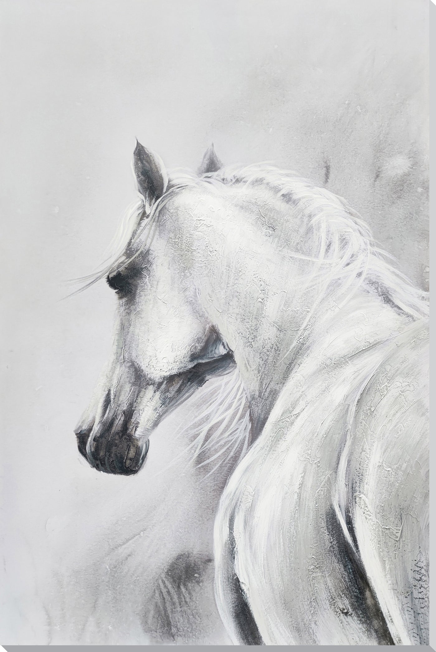 ''Silvery Grace: Modern Horse Abstract'' Hand-painted Wrapped Canvas