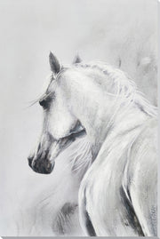 ''Silvery Grace: Modern Horse Abstract'' Hand-painted Wrapped Canvas