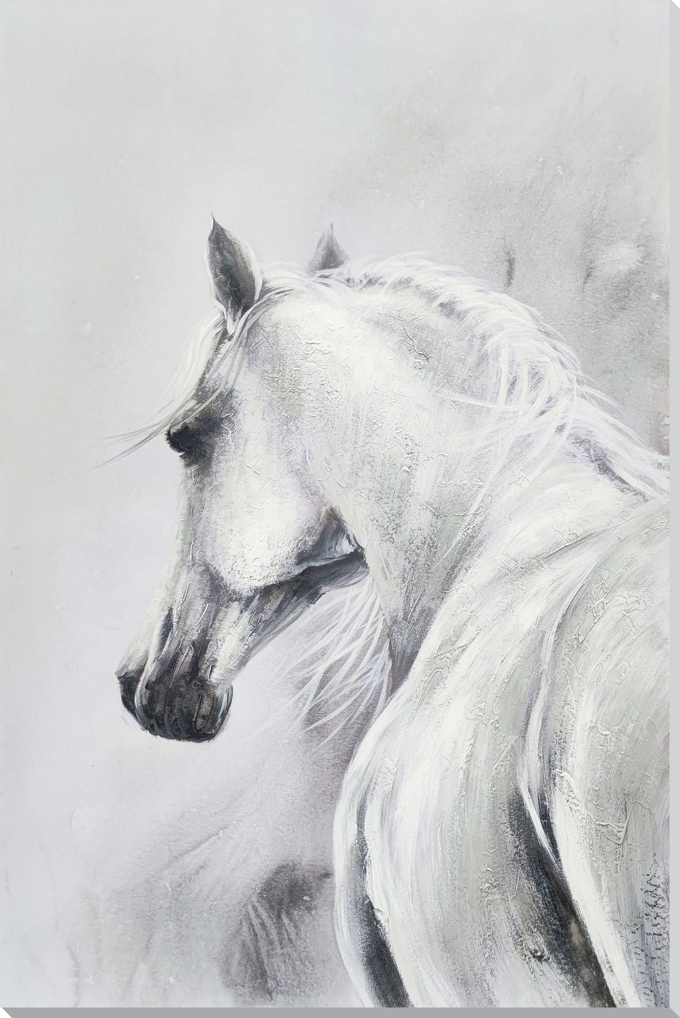 ''Silvery Grace: Modern Horse Abstract'' Hand-painted Wrapped Canvas