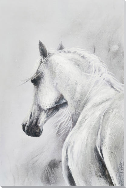 ''Silvery Grace: Modern Horse Abstract'' Hand-painted Wrapped Canvas
