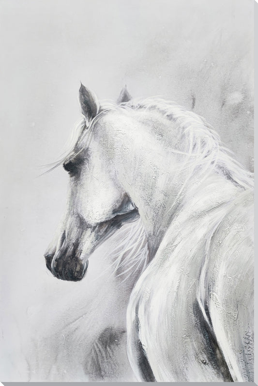 ''Silvery Grace: Modern Horse Abstract'' Hand-painted Wrapped Canvas