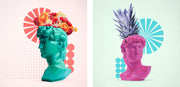 ''Pop-Modern Bust Botanica Duo'' Hand-painted Wrapped Canvas (set)