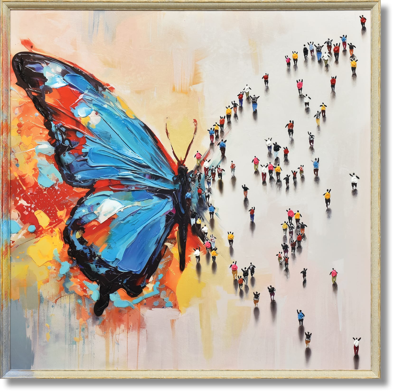 ''Monarch Metamorphosis Parade'' Hand-painted Canvas in Frame