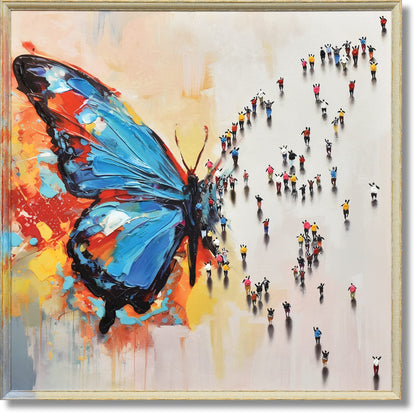 ''Monarch Metamorphosis Parade'' Hand-painted Canvas in Frame