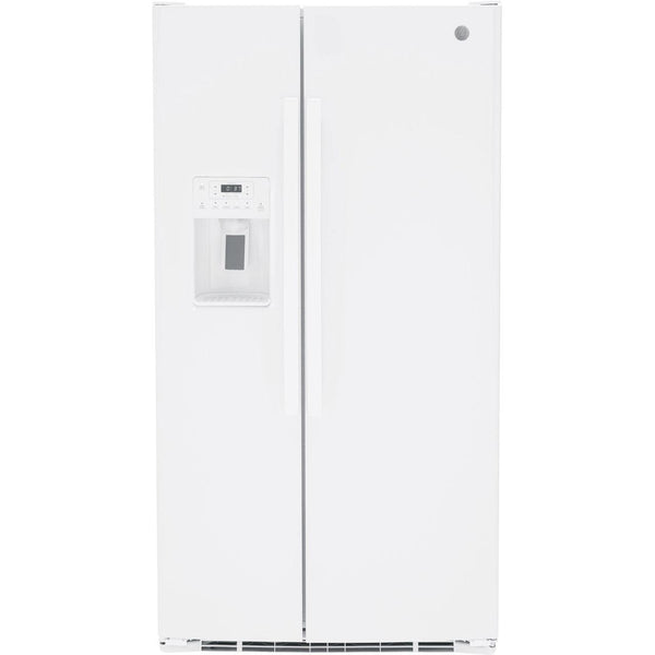 GE 36-inch, 25.3 cu. ft. Side-by-Side Refrigerator with Water and Ice Dispenser GSS25GGPWW