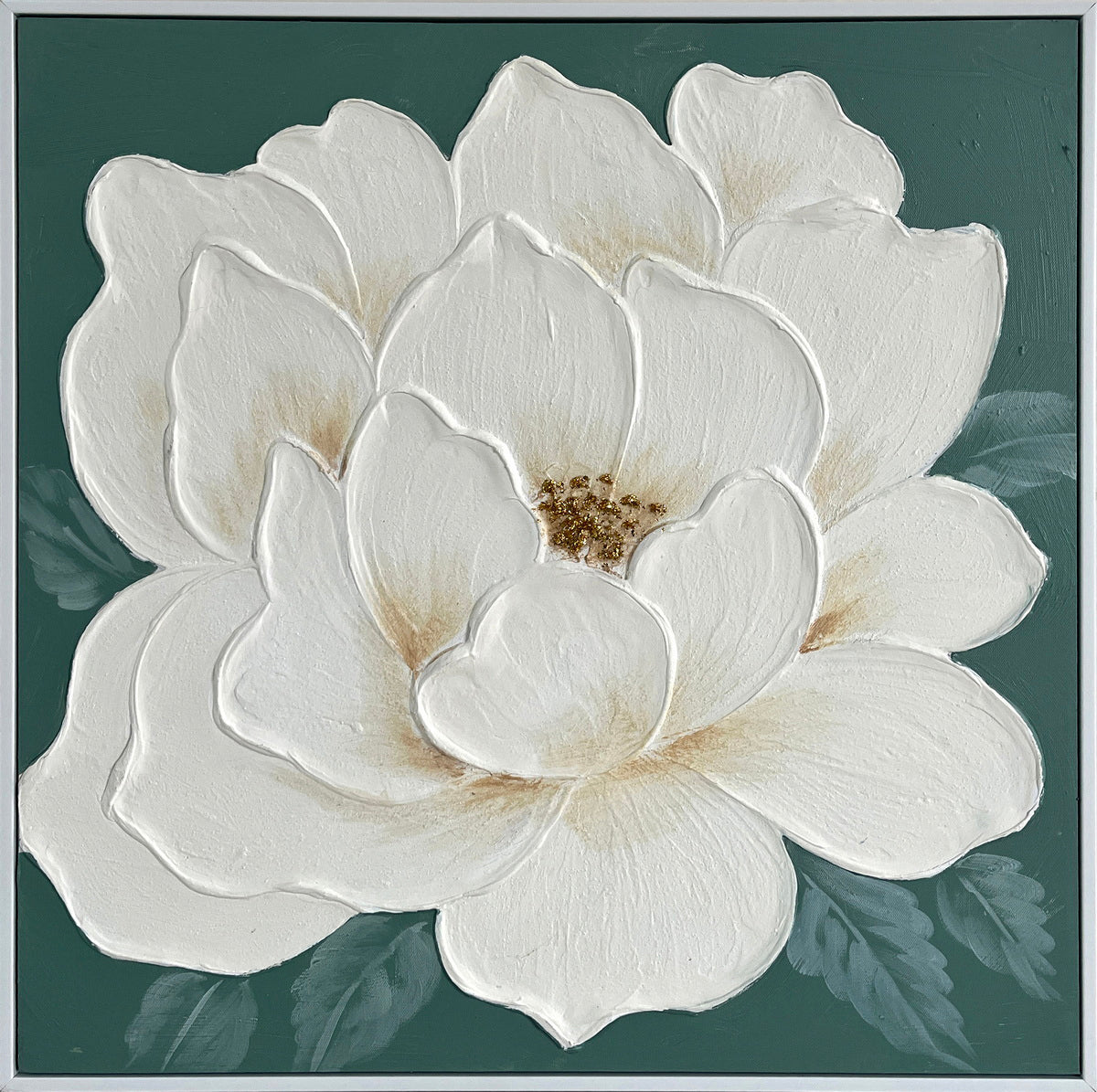 Ivory Bloom II Hand-Painted Canvas in Frame