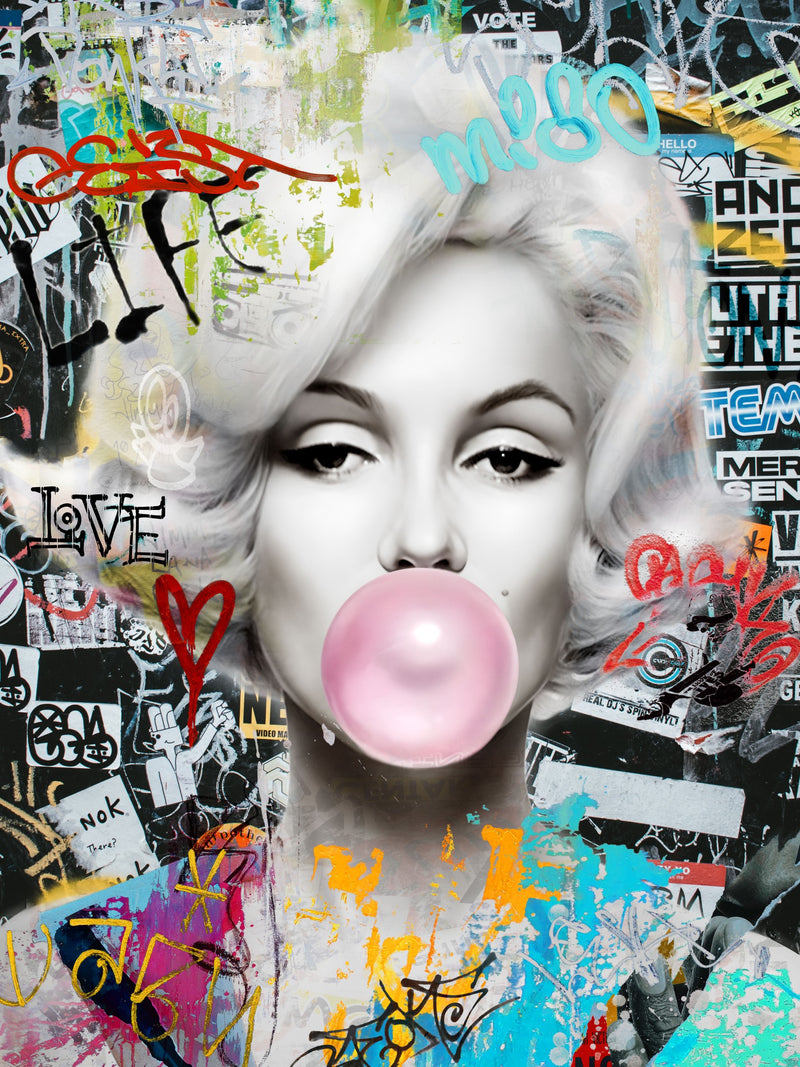 Pop Art Bubblegum Beauty Hand-Painted Gloss Canvas Wall Art