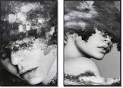 ''Veiled Echoes in Monochrome'' Hand-painted Canvas in Frame (set)
