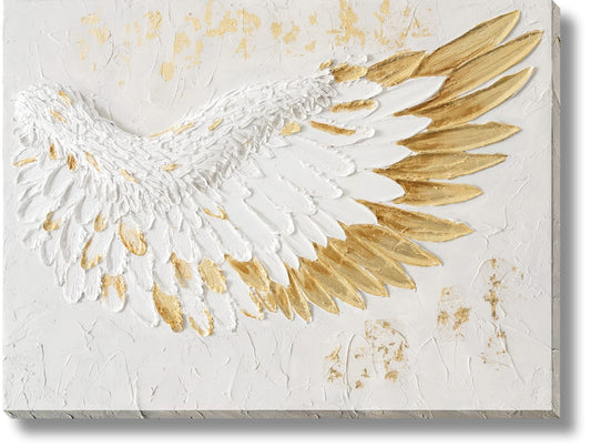 ''Gilded Ascension Textured Wing'' Hand-painted 3D Canvas