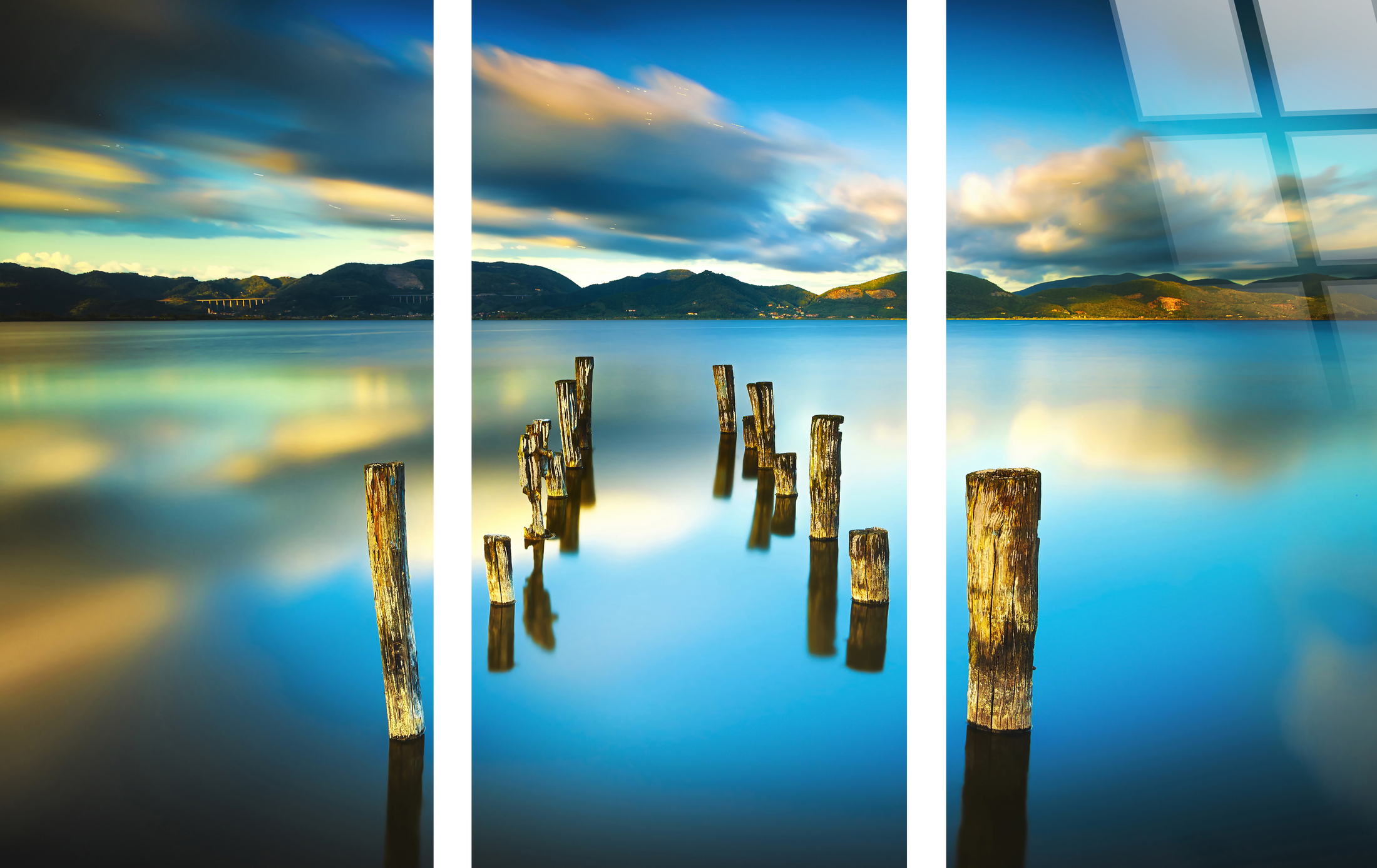 Serene Reflection Tempered Glass Triptych w/Foil