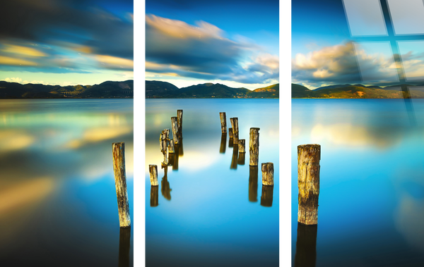 Serene Reflection Tempered Glass Triptych w/Foil