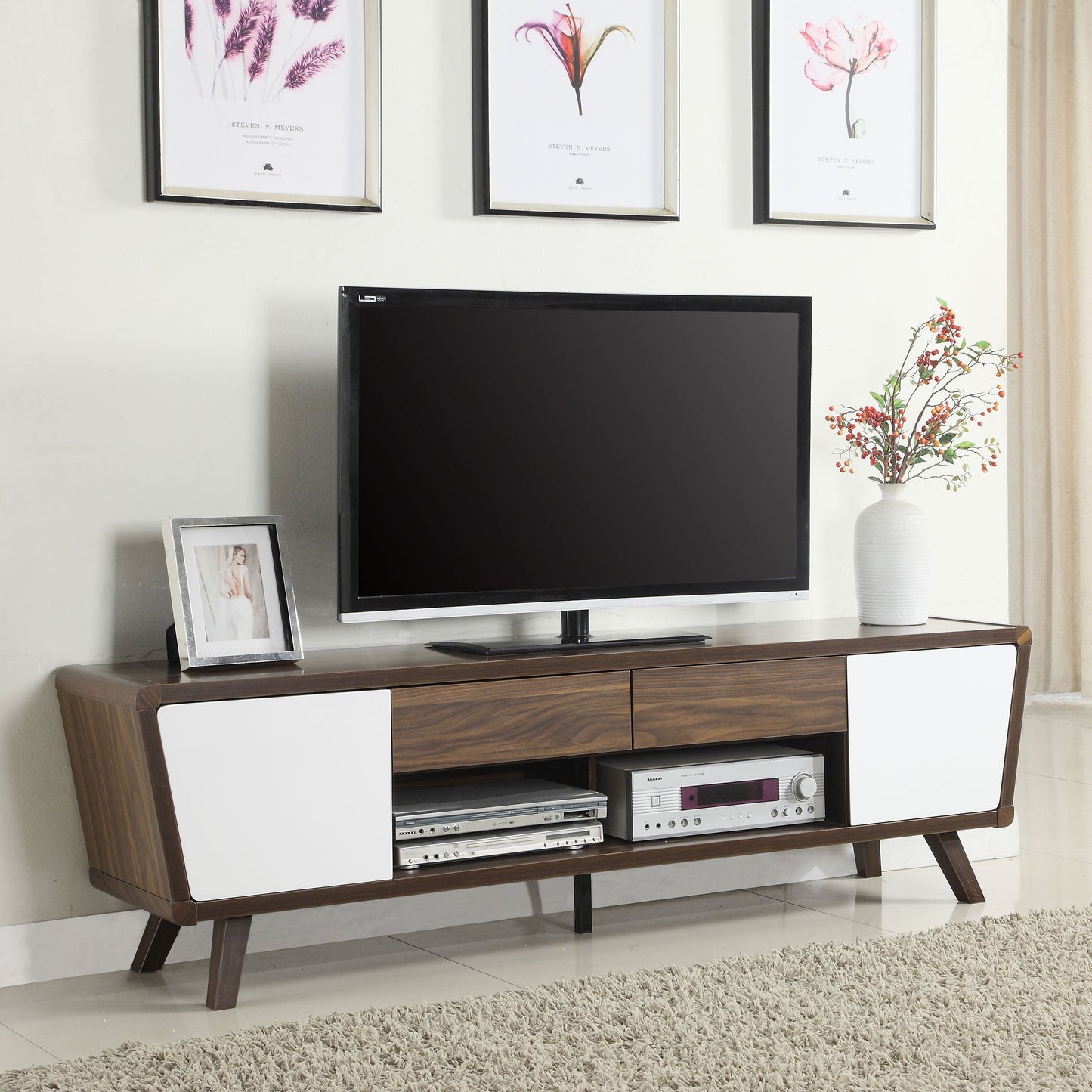 Alvin 2-door Engineered Wood 74-inch TV Stand Dark Walnut