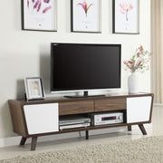 Mueble para TV Alvin de 74 pulgadas, de madera de ingeniería y dos puertas, color nogal oscuro
