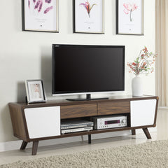 Mueble para TV Alvin de 74 pulgadas, de madera de ingeniería y dos puertas, color nogal oscuro