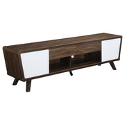 Mueble para TV Alvin de 74 pulgadas, de madera de ingeniería y dos puertas, color nogal oscuro
