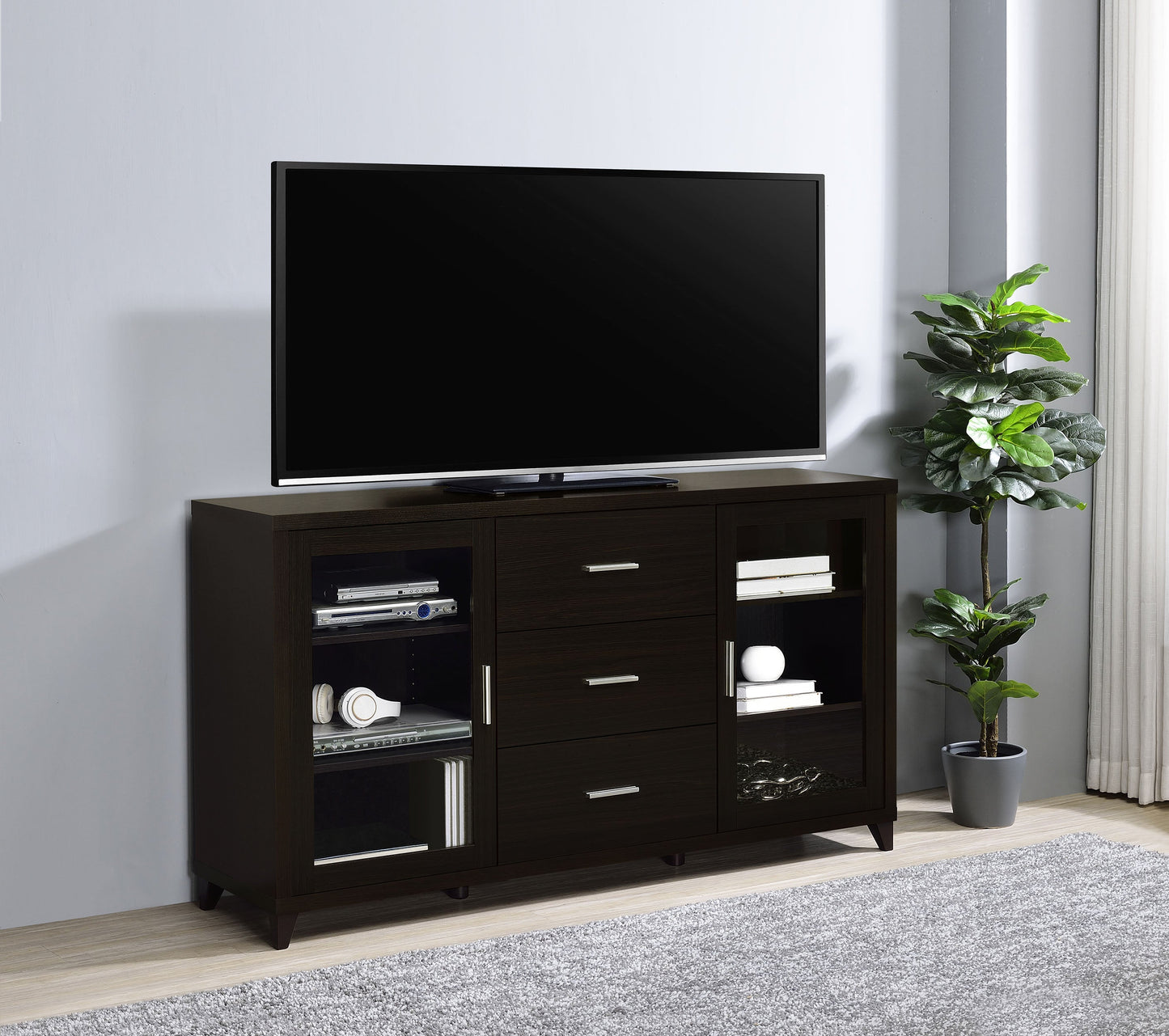 Mueble para TV Lewes de 60 pulgadas, madera de ingeniería de dos puertas, color capuchino