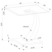 Mesa auxiliar rectangular de metal con tapa de vidrio Pruitt, color plata satinado