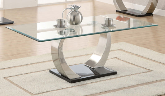 Mesa de centro rectangular Pruitt de metal con tapa de vidrio y plata satinada