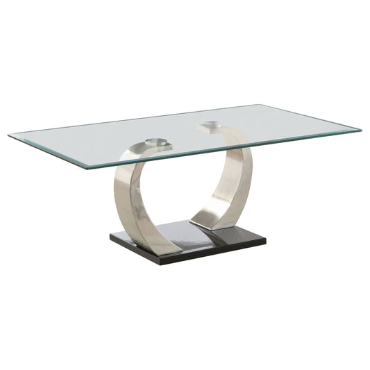 Mesa de centro rectangular Pruitt de metal con tapa de vidrio y plata satinada