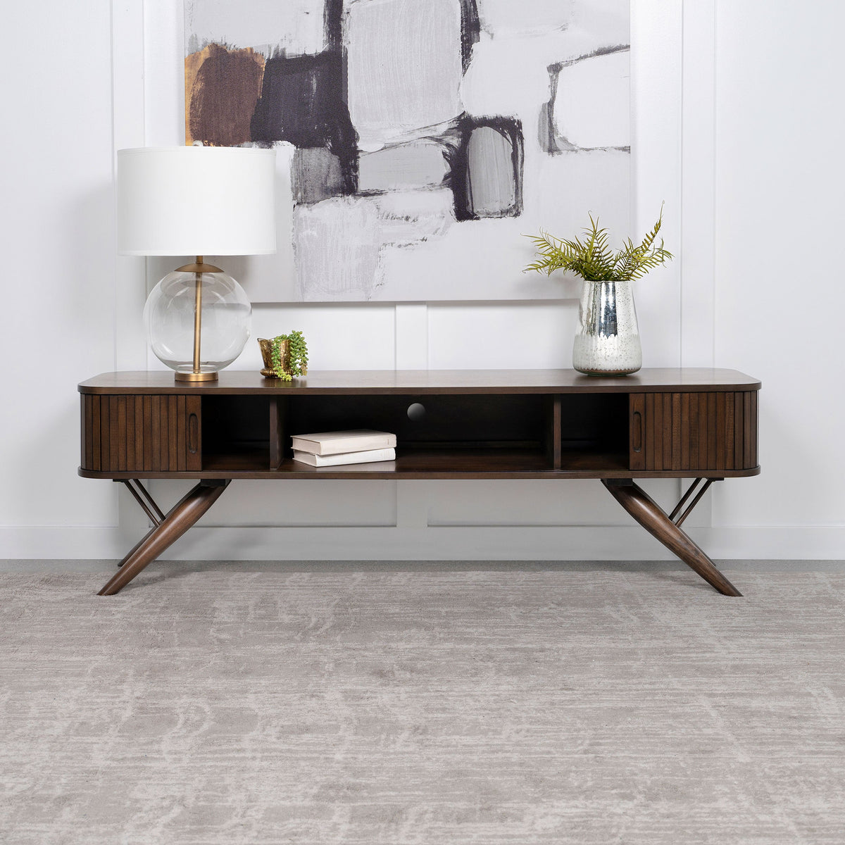 Mueble para TV Valna Wood de 71 pulgadas con puertas corredizas en nogal