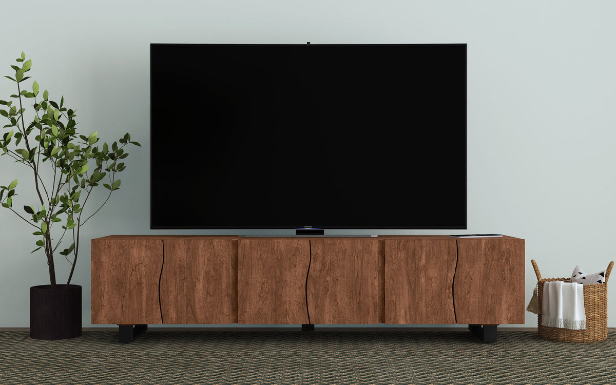 Mueble para TV de madera Trask de 86 pulgadas, consola multimedia, color marrón mango