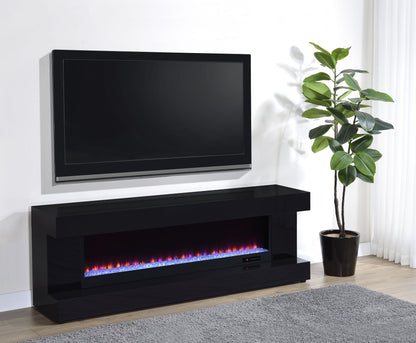 Mallory TV Stand Fireplace Console Bluetooth Speaker Black High Gloss