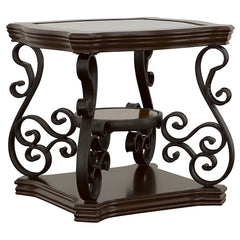 Mesa auxiliar rectangular Laney de 1 estante con tapa de vidrio, color merlot oscuro