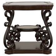 Mesa auxiliar rectangular Laney de 1 estante con tapa de vidrio, color merlot oscuro