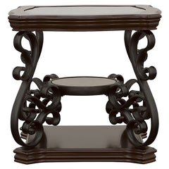 Mesa auxiliar rectangular Laney de 1 estante con tapa de vidrio, color merlot oscuro