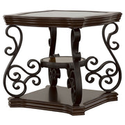 Mesa auxiliar rectangular Laney de 1 estante con tapa de vidrio, color merlot oscuro