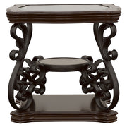 Mesa auxiliar rectangular Laney de 1 estante con tapa de vidrio, color merlot oscuro