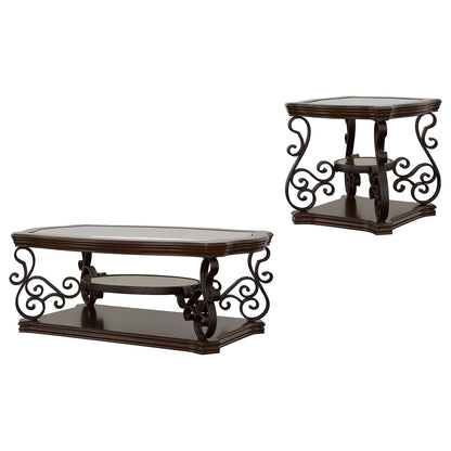 Laney Glass Top Coffee and End Table Set Dark Merlot