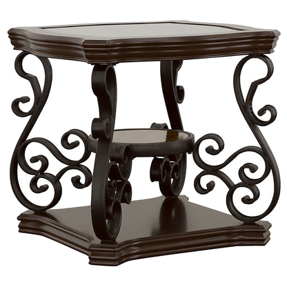 Laney Glass Top Coffee and End Table Set Dark Merlot