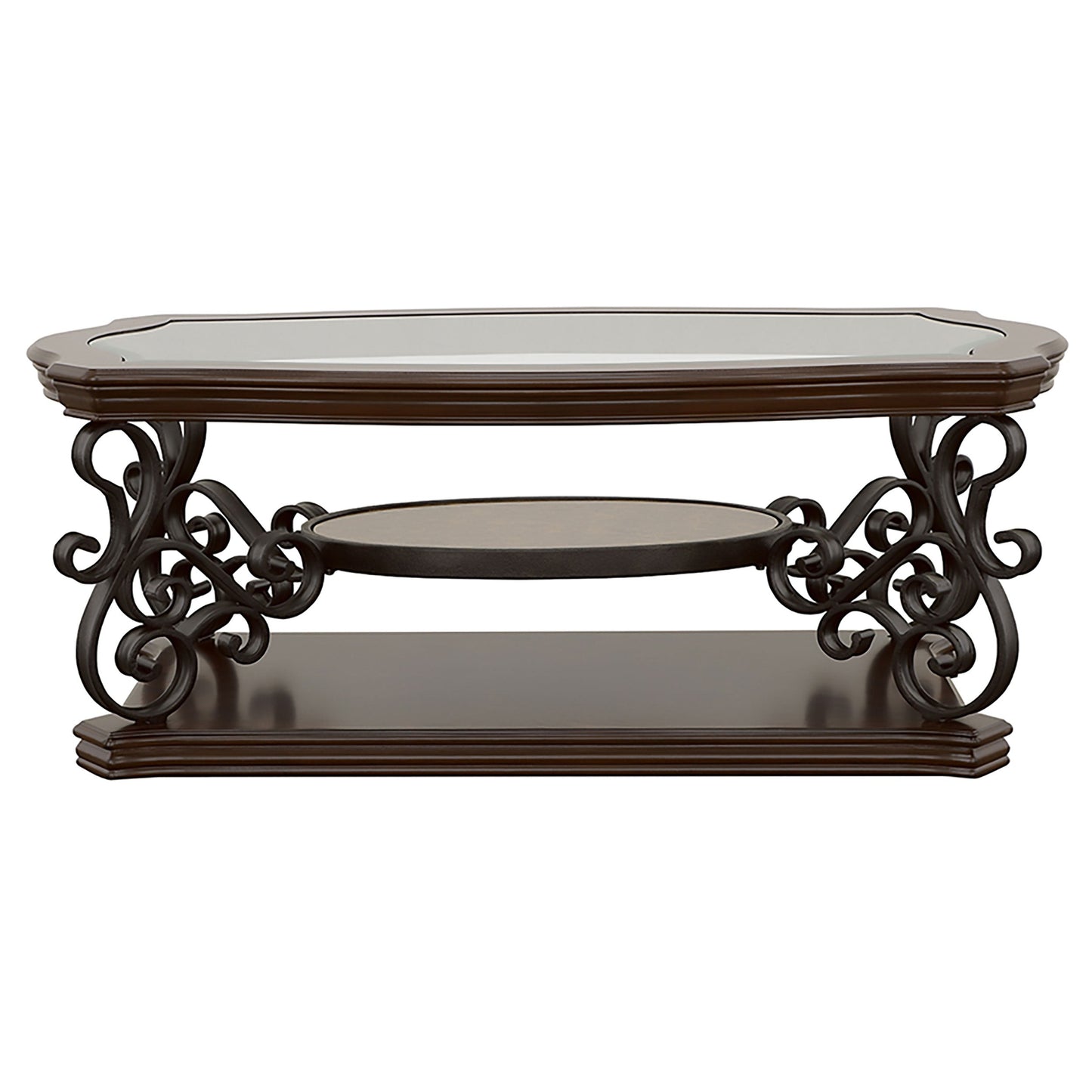 Laney Glass Top Coffee and End Table Set Dark Merlot