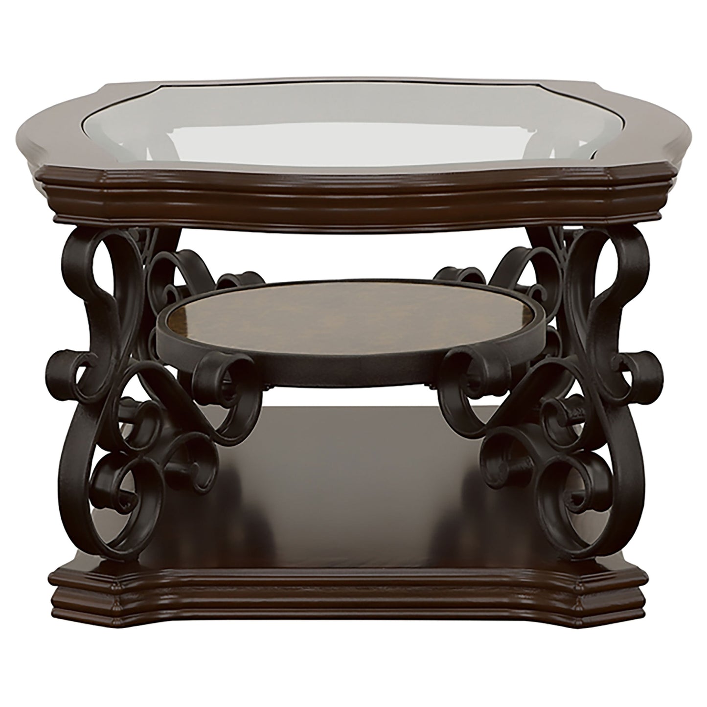 Laney Glass Top Coffee and End Table Set Dark Merlot