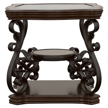 Laney Glass Top Coffee and End Table Set Dark Merlot