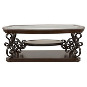 Mesa de centro rectangular Laney de 1 estante con tapa de vidrio, color merlot intenso