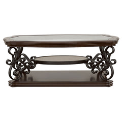 Mesa de centro rectangular Laney de 1 estante con tapa de vidrio, color merlot intenso