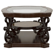 Mesa de centro rectangular Laney de 1 estante con tapa de vidrio, color merlot intenso